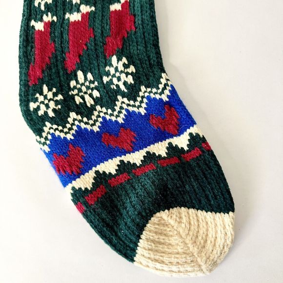 Vintage Pom-Pom Snowflake Chanel Knit Stocking Candy Canes Red Green‎ Blue ￼￼ - Picture 5 of 8